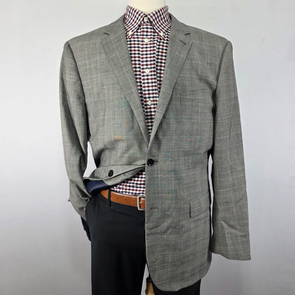 Indochino Men's Sport Coat Blazer Two Button‎ Gray Plaid Wool Size 44L Long